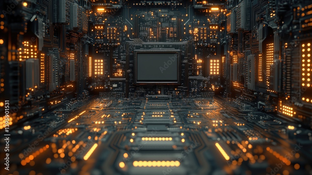 Futuristic circuit board corridor Futuristic circuit board corridor
