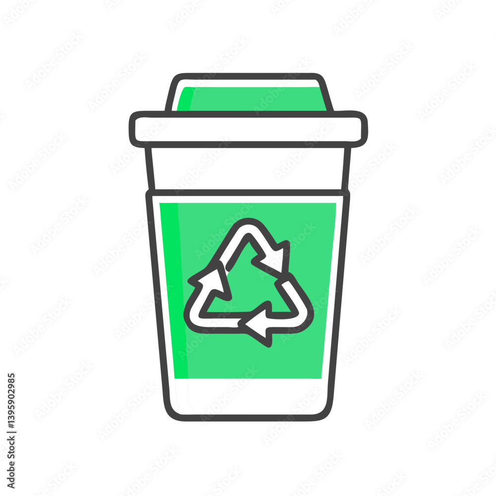 Reusable cup with recycling symbol in a minimalistic style Reusable cup with recycling symbol in a minimalistic style