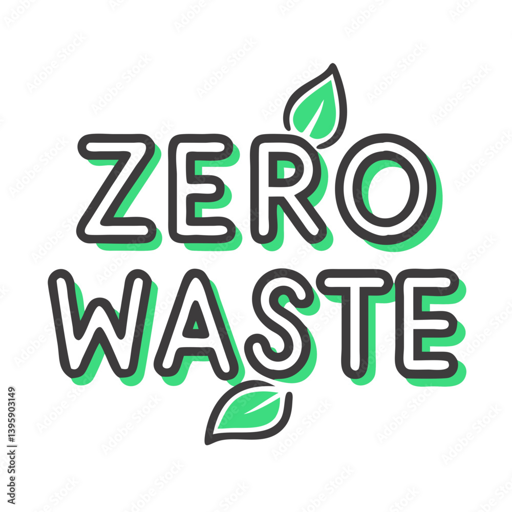 Fototapeta premium Zero Waste Concept with Leaves Graphic in Green and Black Style