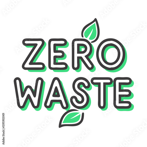Zero Waste Concept with Leaves Graphic in Green and Black Style  
