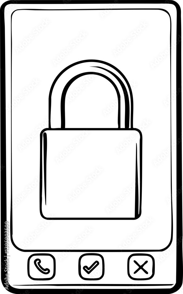 A mobile phone screen displays a padlock symbol, indicating that the device is locked and secure. A mobile phone screen displays a padlock symbol, indicating that the device is locked and secure.