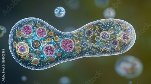 Amoeba Dividing Microscopic Illustration of a Cellular Organism for Scientific Study