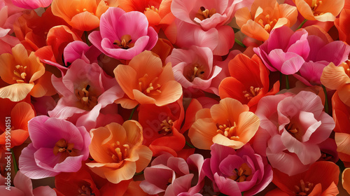 Obraz na płótnie vibrant pink and orange tulips floral background with close up petals for spring and romantic design themes w salonie