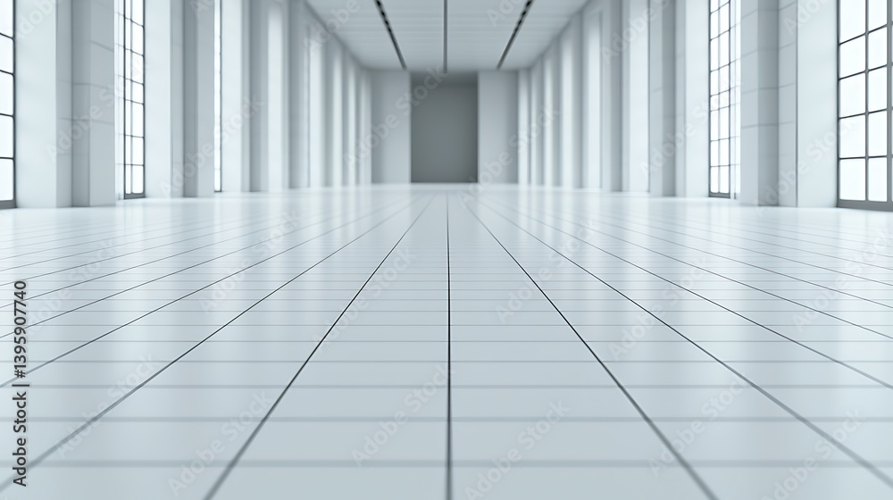 Fototapeta premium Minimalist Interior with Bright Light: A Clean, Open Space with Modern Design Elements and Tiled Floor.