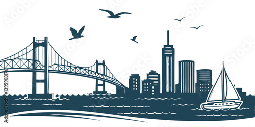 Corpus Christi vector silhouette skyline highlighting the city’s coastal beauty, bridges, and skyline.
