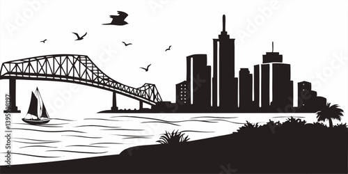 Corpus Christi vector silhouette skyline highlighting the city’s coastal beauty, bridges, and skyline. 