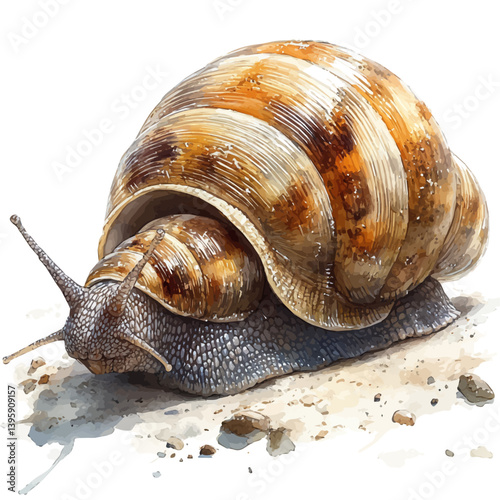 Escargots de Bourgogne, watercolor illustration, isolated on a white background.

