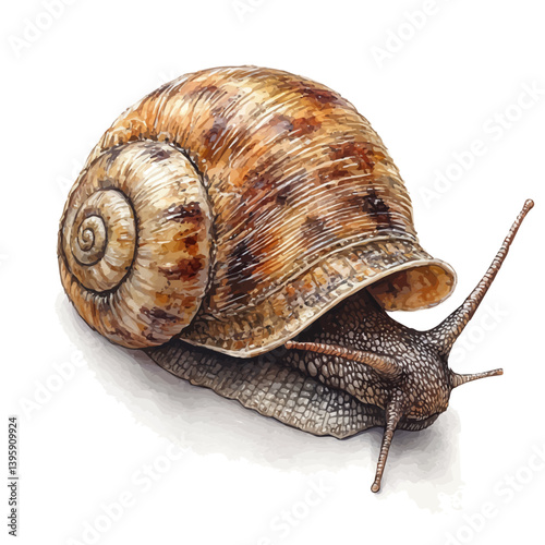 Escargots de Bourgogne, watercolor illustration, isolated on a white background.

