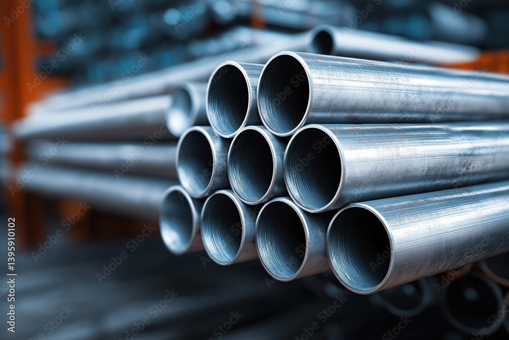 stack of shiny stainless steel metal pipes in industrial warehouse setting for manufacturing and construction use stack of shiny stainless steel metal pipes in industrial warehouse setting for manufacturing and construction use