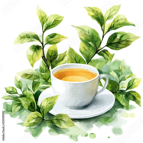 English Breakfast Tea, watercolor illustration, isolated on a white background.

