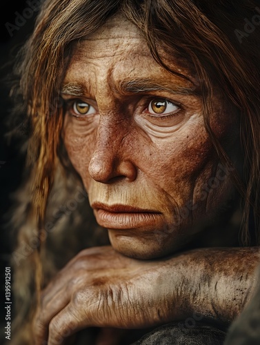 Hyper-detailed Portrait of a Neanderthal Woman