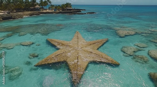 Aerial View of a Giant Starfish-Shaped Rock Formation in Turquoise Waters photo