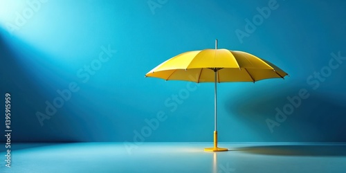 Wallpaper Mural A vibrant yellow umbrella stands in a minimalist blue room, symbolizing protection and optimism. Torontodigital.ca