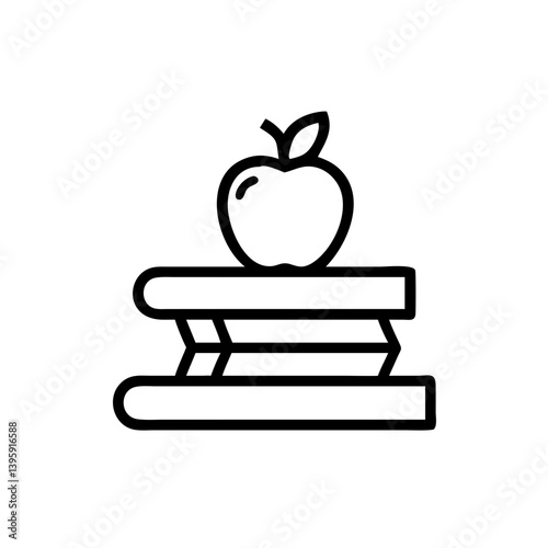 A vector icon of a stack of books with an apple on top, resting on a school desk 