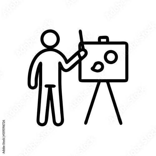 Artist drawing on easel with paint splashes  