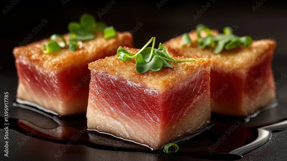 Seared Tuna Cubes with Garnish Seared Tuna Cubes with Garnish