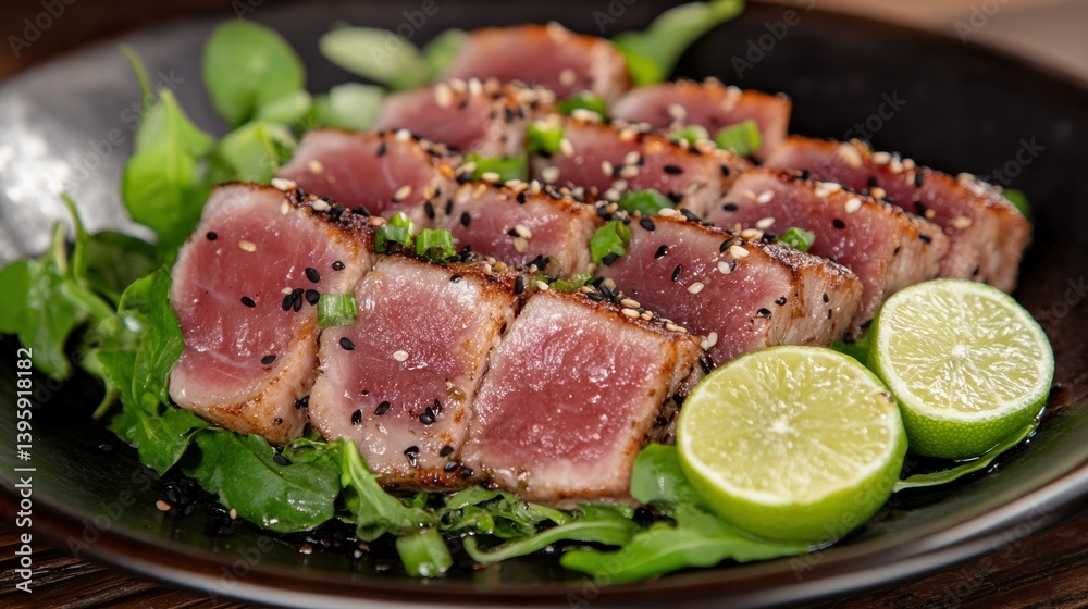 Seared Tuna Cubes with Lime and Greens Seared Tuna Cubes with Lime and Greens