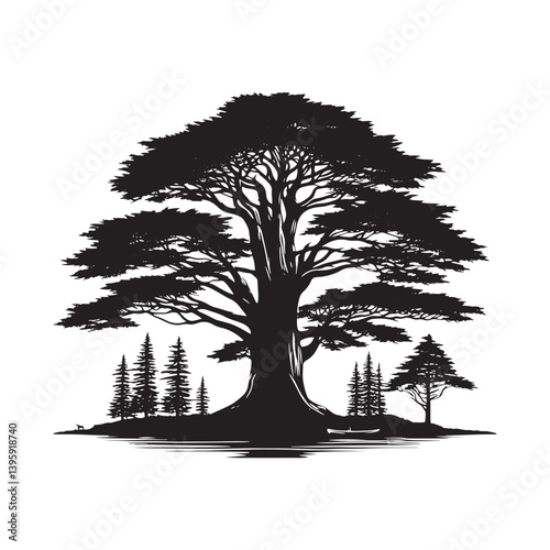 Hemlock tree Silhouette - Hemlock Tree Vector - Tree Design - Tree Art - Hemlock Illustration.