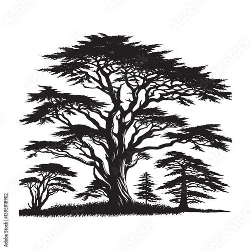 Hemlock tree Silhouette - Hemlock Tree Vector - Tree Design - Tree Art - Hemlock Illustration.