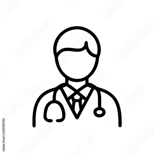 Doctor Icon in Black and White Line Art  