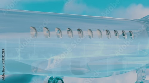 Futuristic Private Jet Takeoff with Holographic Scanner Effect