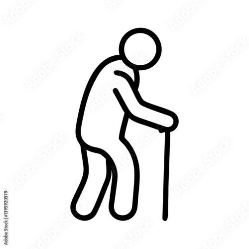 Elderly man walking with cane in a minimalistic black and white design  