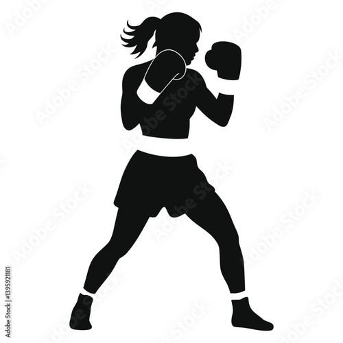 Female Boxer Silhouette in Striking Pose/A bold silhouette of a female boxer in a dynamic striking pose.
