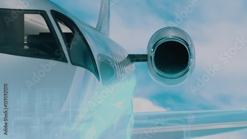 Futuristic Private Jet Takeoff with Holographic Scanner Effect