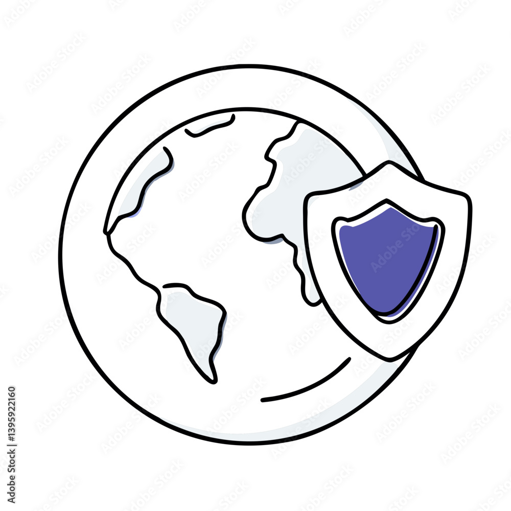 Fototapeta premium Earth with shield icon in flat style