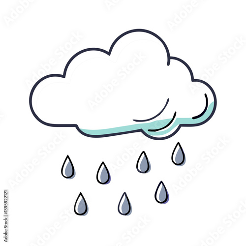 Cloud with raindrops in minimal flat style