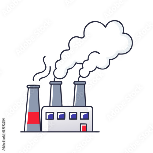 Factory with smoke emissions in minimal style