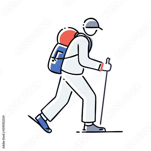 Hiker walking in flat eco travel illustration