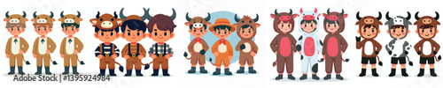 Collection of cute and adorable vectors of boys wearing bull costumes