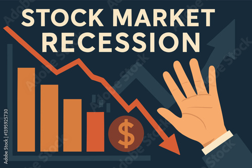 Stock market recession with a declining bar chart and hand gesture. Vector illustration