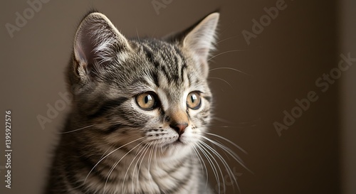 Curious Kitten Looking Away with Intense Eyes and Whiskers Closeup