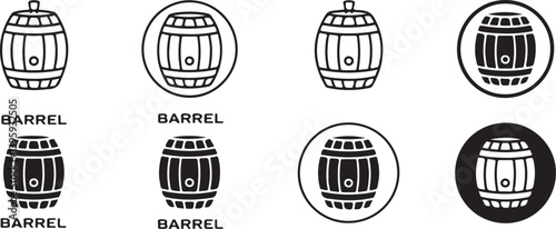  Set of 8 Barrel Icons with and without Text in Various Circular Designs