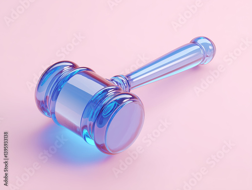 Blue, transparent  brama Judge's Hammer in a perspective view on a gradient neon background	