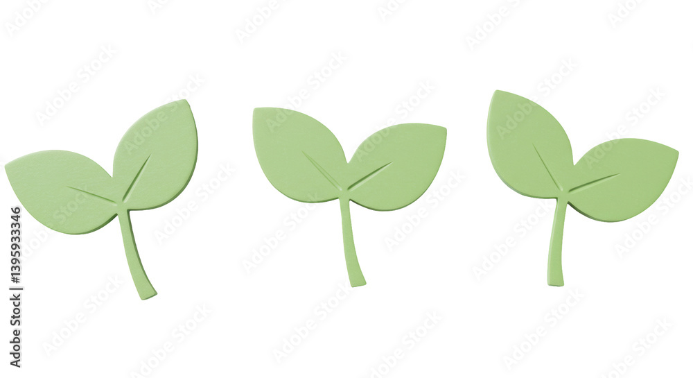 Isolated Three Green Sprout Leaves Isolated Three Green Sprout Leaves