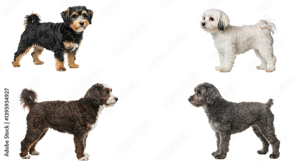 Fototapeta premium Four Small Dogs Posing on White Background in Collage