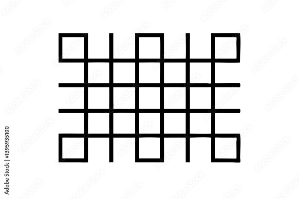 A bold, structured grid pattern evokes feelings of order, precision, and perhaps even confinement, displayed in stark black lines against a pure white background. A bold, structured grid pattern evokes feelings of order, precision, and perhaps even confinement, displayed in stark black lines against a pure white background.