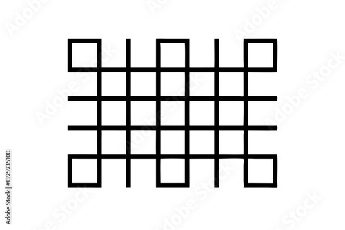 A bold, structured grid pattern evokes feelings of order, precision, and perhaps even confinement, displayed in stark black lines against a pure white background.