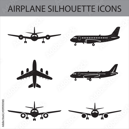Diverse silhouette of airplanes for airline, aviation, and travel graphics