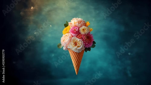 waffle cone with flowers and butterflies