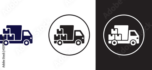   Delivery Truck Icon with Parcel Boxes in Outline and Solid Styles for Shipping, Logistics, and Courier Service Design Projects