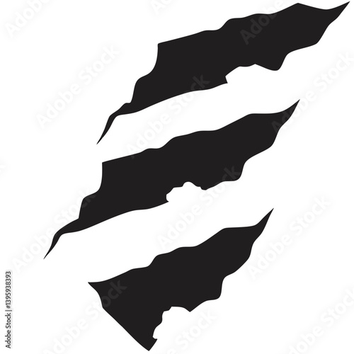 Three fierce claw marks slashing across a stark white background, a powerful symbol of primal strength and untamed energy in a bold black silhouette.