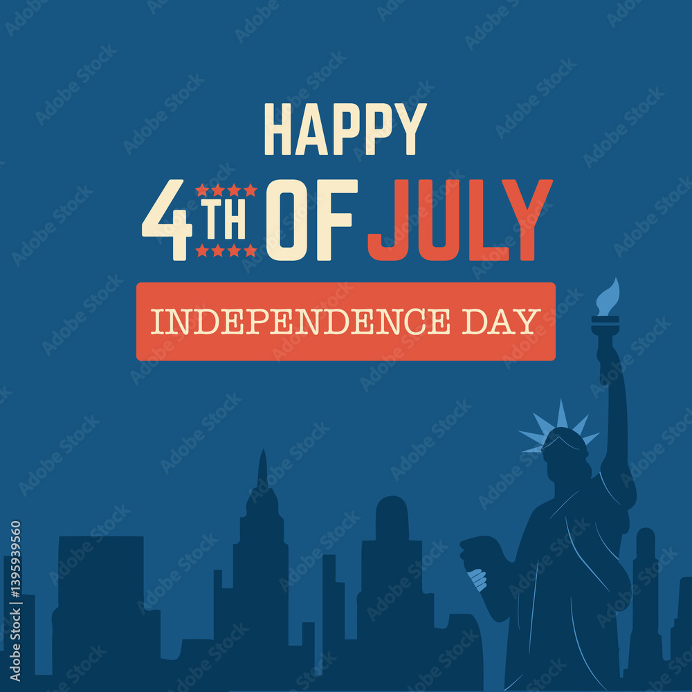 Φωτογραφία Flat style illustration of the 4th of July with the Statue of Liberty silhouette and festive patriotic design