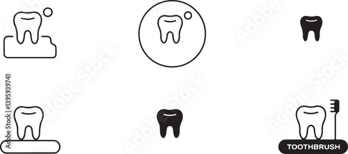   Minimal Dental and Toothbrush Icons in Line and Solid Styles Representing Tooth Care, Cleaning, Hygiene, and Oral Health Concepts