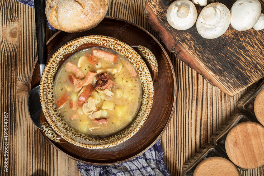 The sour soup made of rye flour.