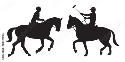 Silhouette of a horse and rider galloping in black vector illustration