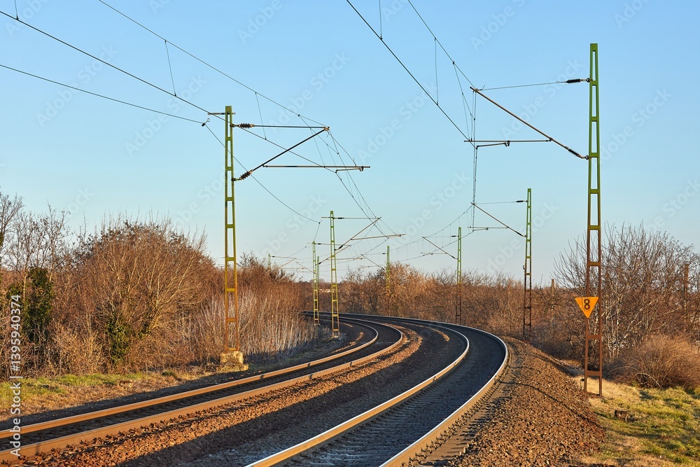 Double track railway main line rails